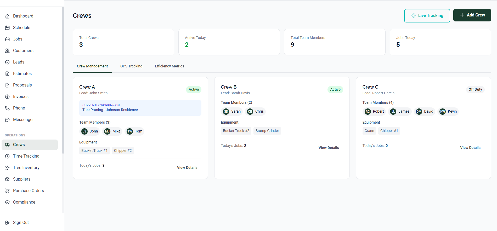 Crew Management view